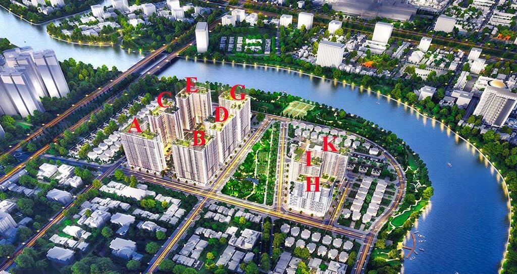 mặt bằng tổng thể các tháp căn hộ Sunrise Riverside